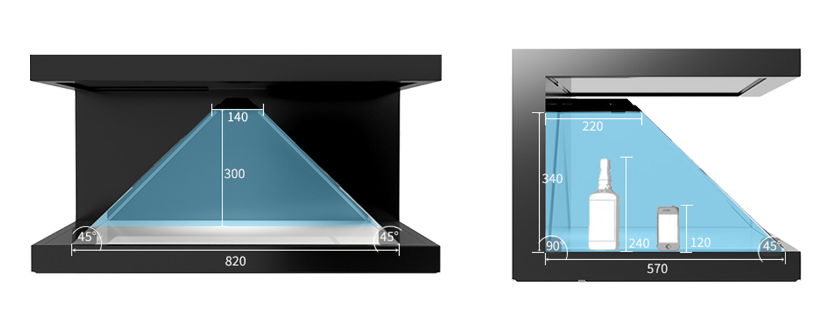 Dimensions de la pyramide holographique Dreamoc XL3