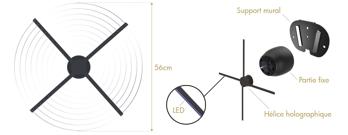 Dimensions et caractéristiques techniques hélice holographique HYPERVSN