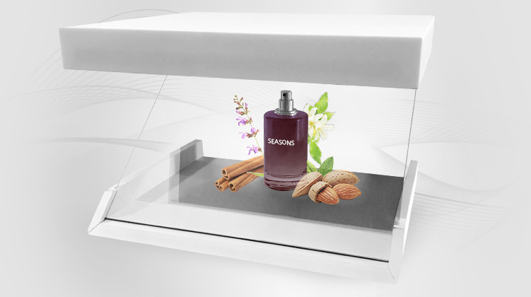 Réalité mixte avec parfum sur vitrine ZED iPad